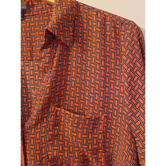 The Limited Blouse Womens L Button Front Roll Tab Sleeve Red Orange Chiffon - Picture 2 of 4